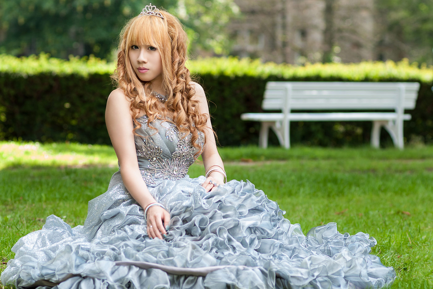 Image of a beautiful young woman wearing a ball gown