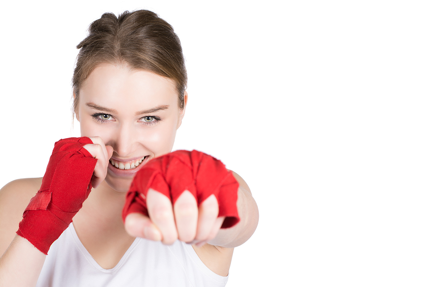 Stockfoto von einer jungen, hübschen Frau beim boxen