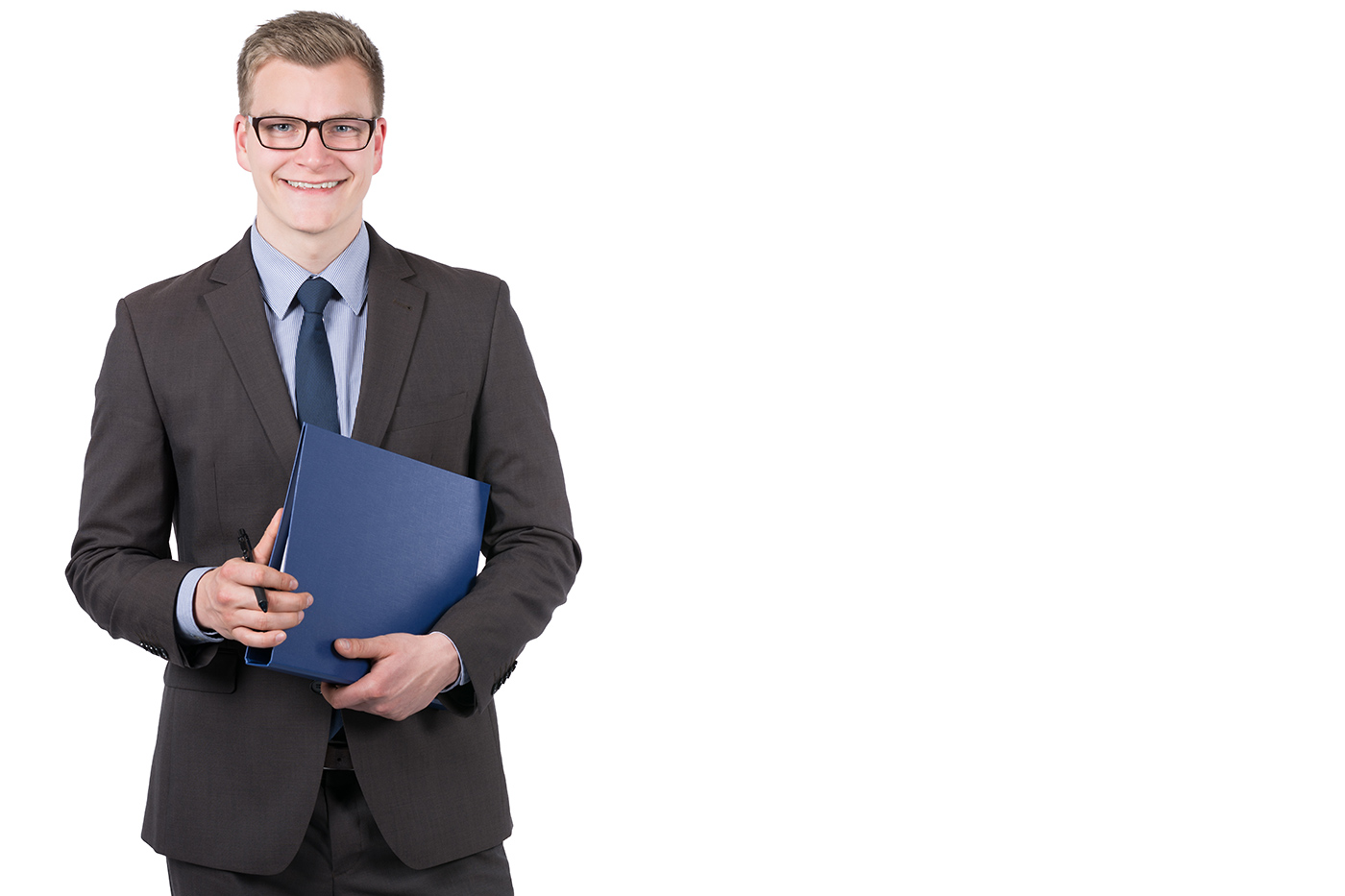 Stockfoto of a young man who is holding a file
